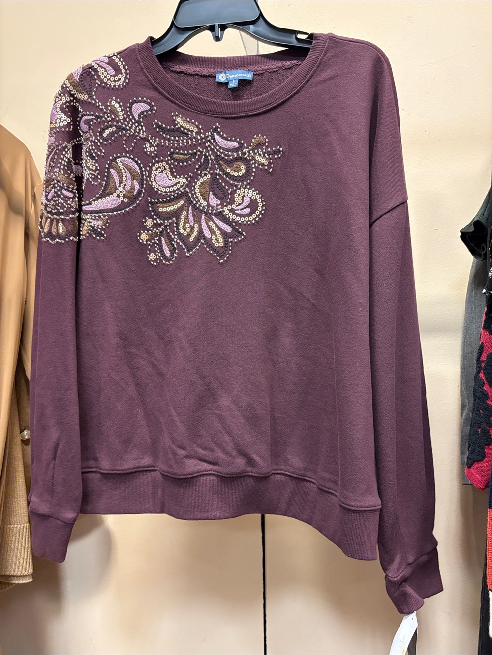 Democracy Plum Embellished Crewneck Sweatshirt